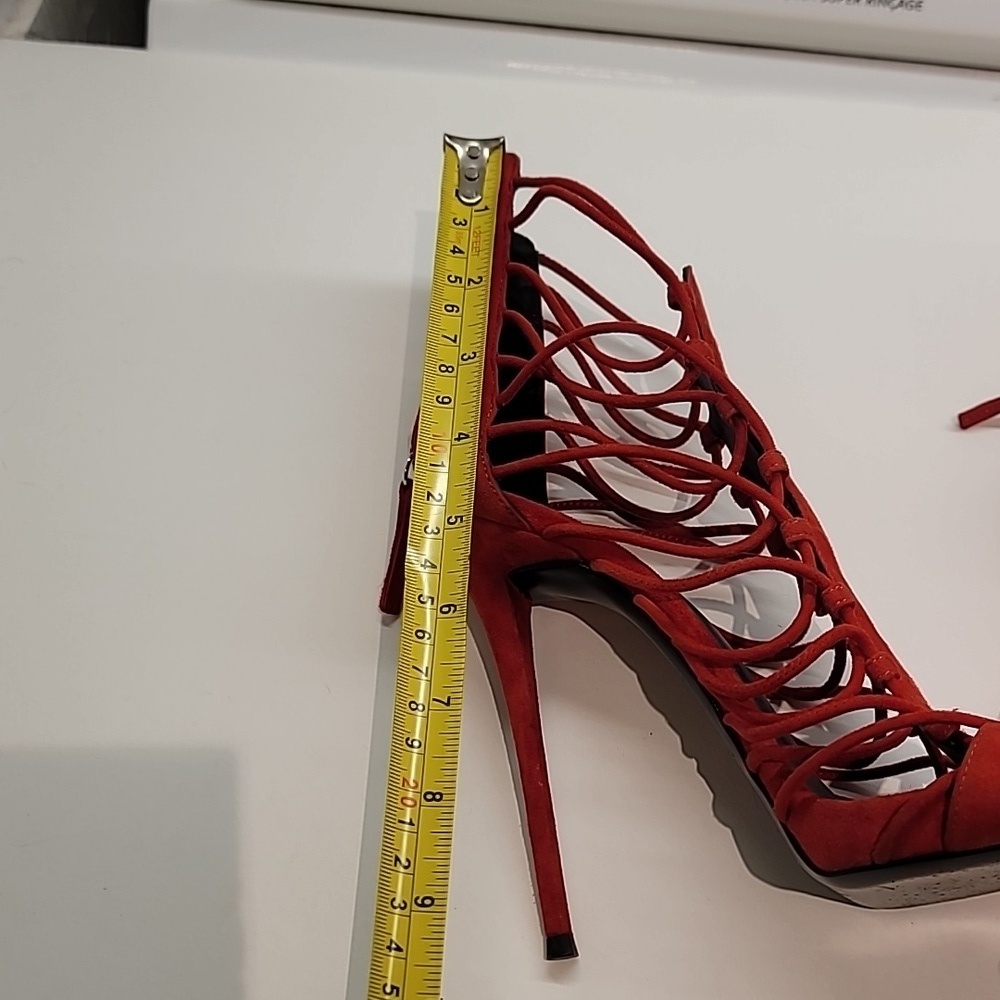 Giuseppe Zanotti Red Strappy Suede Stiletto Heels - Picture 13 of 14